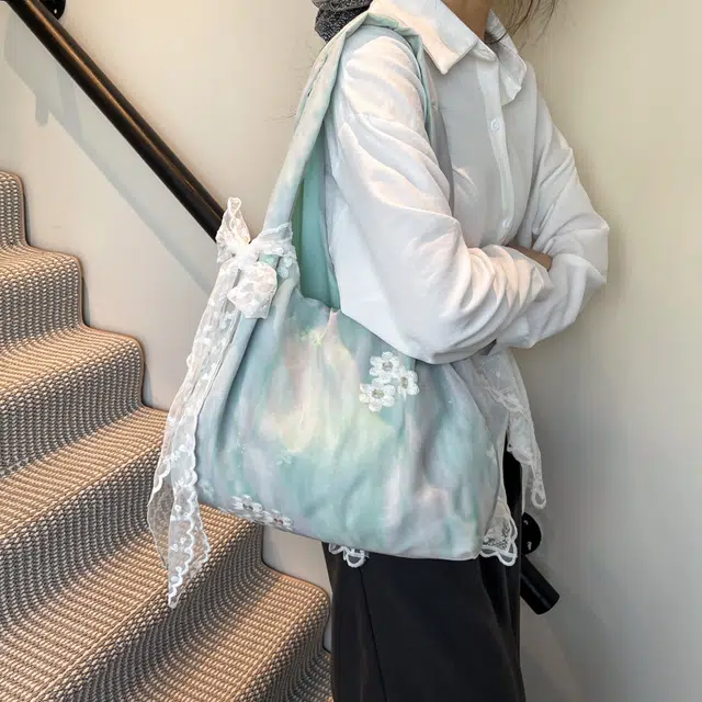 伊曼家 国风蝴蝶结小雏菊百搭通勤 尼龙 托特包单肩包 女款 绿色/粉色/蓝色