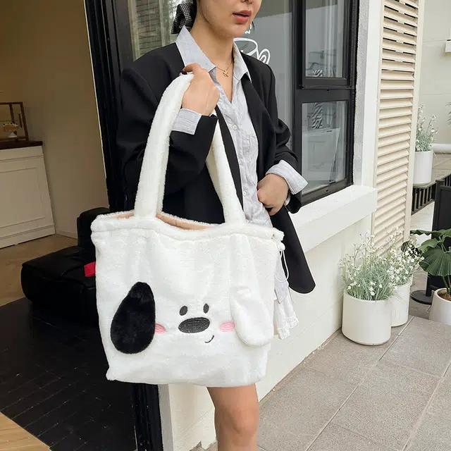 伊曼家 可爱大耳朵狗包包立体耳朵设计 毛毛 托特包单肩包 女款 白色/粉色/蓝色