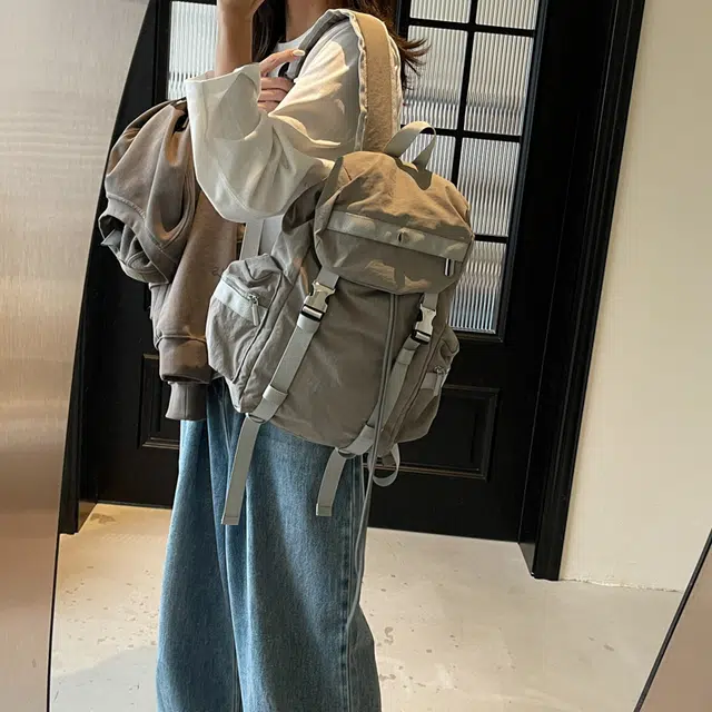 伊曼家 纯色大容量运动 布 双肩包 男女同款情侣款 灰色/米白色/黑色/卡其色