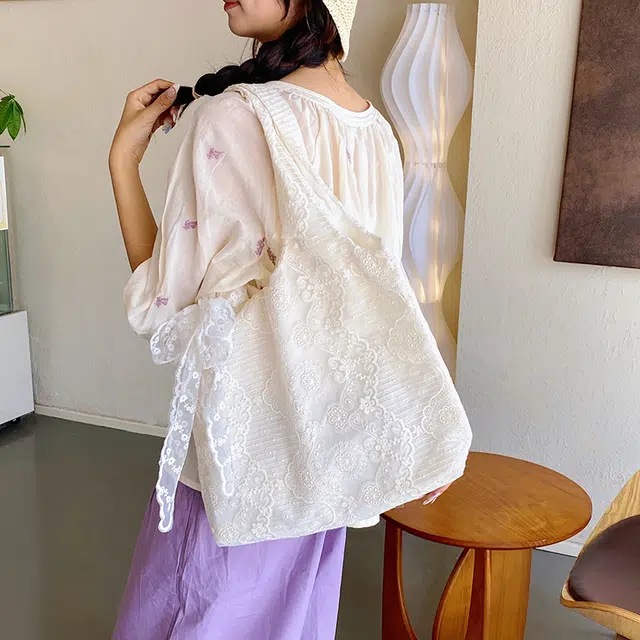 伊曼家 韩系小清新蕾丝通勤 布 手提单肩包 女款 竖向花纹/横向花纹