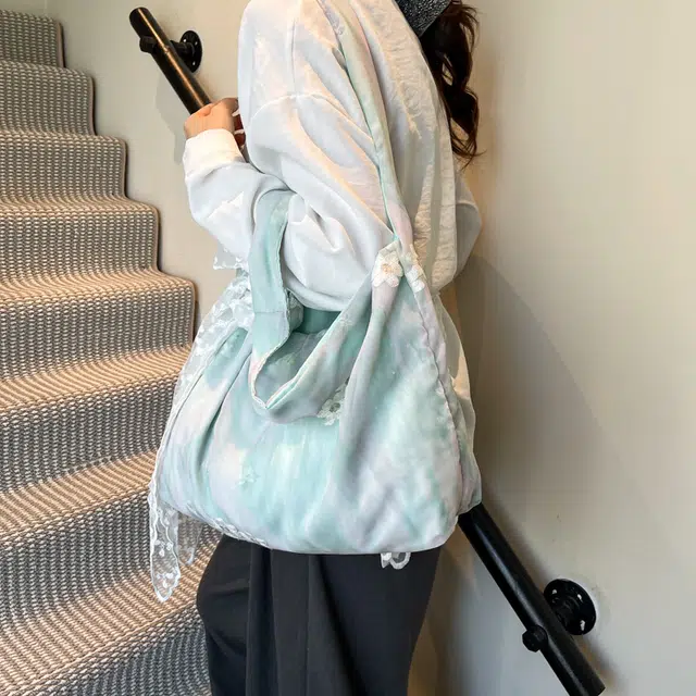 伊曼家 国风蝴蝶结小雏菊百搭通勤 尼龙 托特包单肩包 女款 绿色/粉色/蓝色