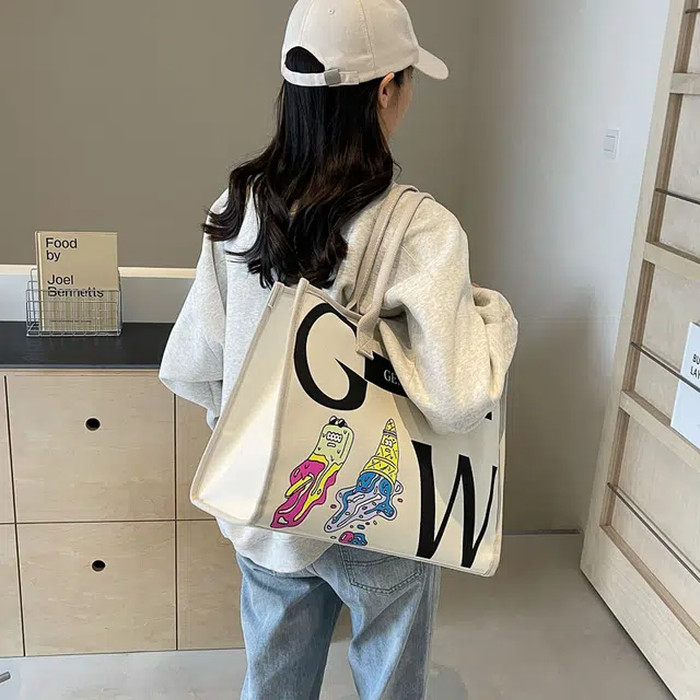 伊曼家 休闲包包女大容量通勤托特包百搭大包 帆布 帆布包单肩包 女款 米白色/浅灰色/卡其色/黑色