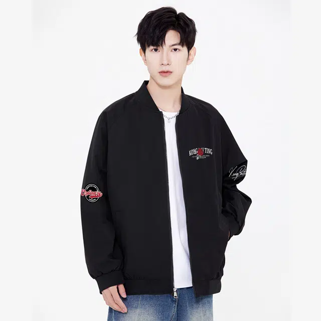 空白町 简约百搭宽松休闲棒球领日系无性别长袖纯色学院青年拉链开衫户外套高级感基础款防风高街夹克 男女同款