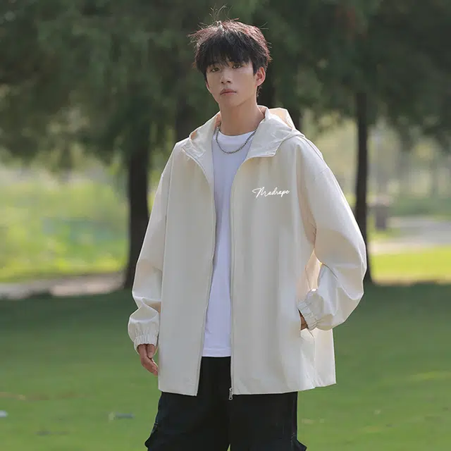 空白町 潮流痞帅日常多巴胺色系休闲通勤纯色字母印花开衫连帽拉链长袖高级感百搭运动户外套宽松夹克 男女同款