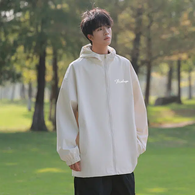 空白町 潮流痞帅日常多巴胺色系休闲通勤纯色字母印花开衫连帽拉链长袖高级感百搭运动户外套宽松夹克 男女同款