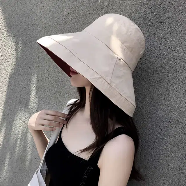 浪莎 春夏季双面拼色大沿遮阳遮脸防晒防紫外线 棉 太阳帽渔夫帽 女款