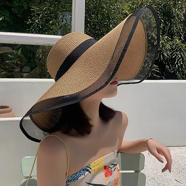 浪莎 大帽檐遮脸帽子气质 聚酯纤维 遮阳帽 女款