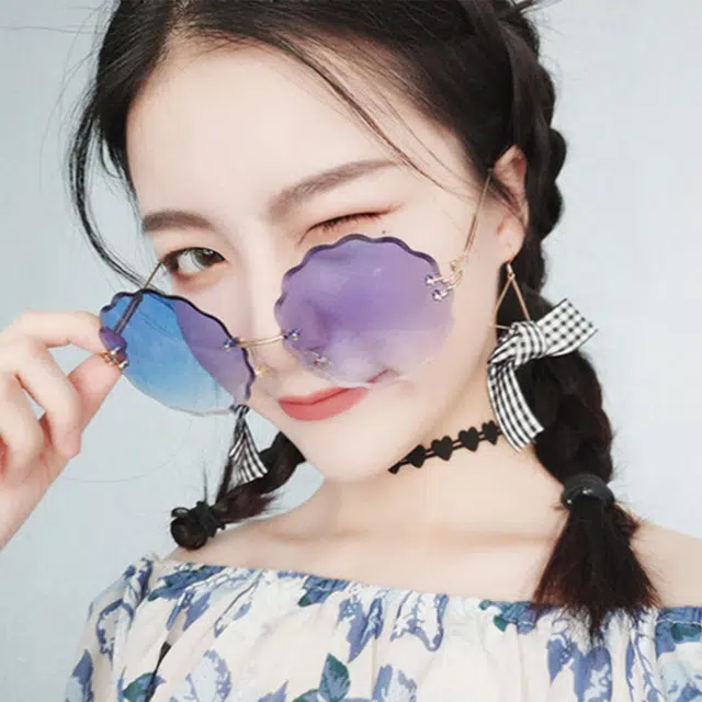 浪莎 渐变色个性花边圆形无框 不规则形 太阳眼镜 女款