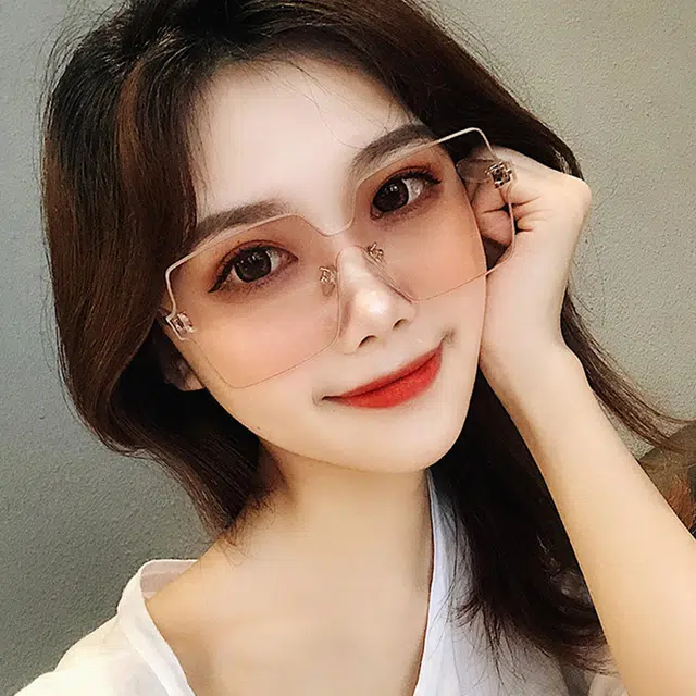 浪莎 防晒防紫外线墨镜潮 方形 茶色无框太阳眼镜高级感 男女同款情侣款