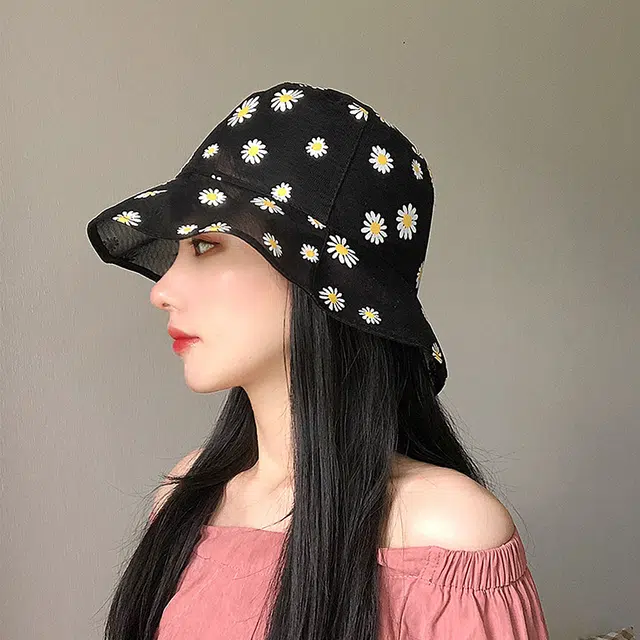 浪莎 夏季薄款小清新透气小雏菊花朵防晒遮阳 聚酯纤维 渔夫帽太阳帽 女款