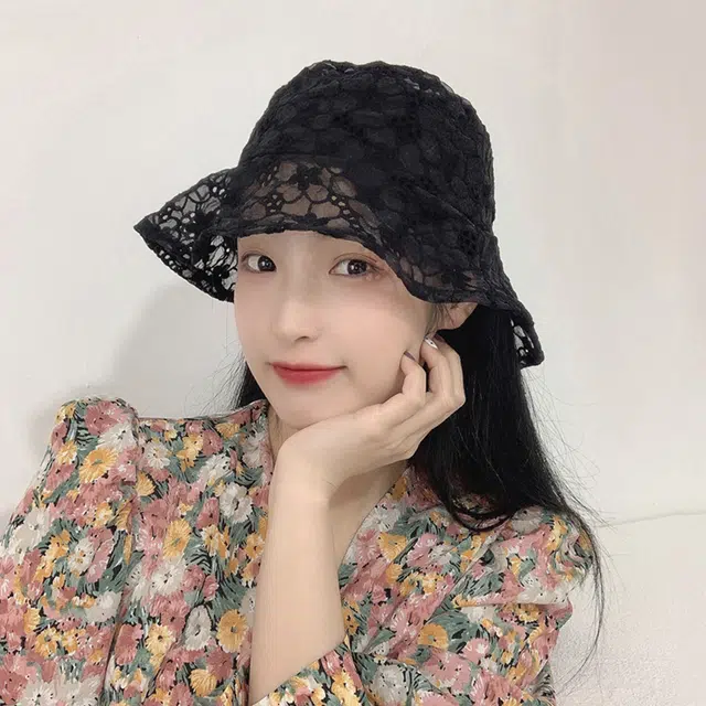 浪莎 夏季黑色时尚小众设计复古薄款蕾丝透气遮阳防晒 聚酯纤维 遮阳帽渔夫帽 女款