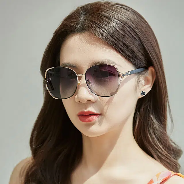 浪莎 黑色金框高级偏光防紫外线素颜墨镜 不规则形 太阳眼镜 男女同款情侣款