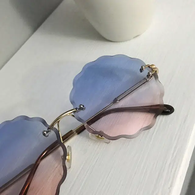 浪莎 渐变色个性花边圆形无框 不规则形 太阳眼镜 女款