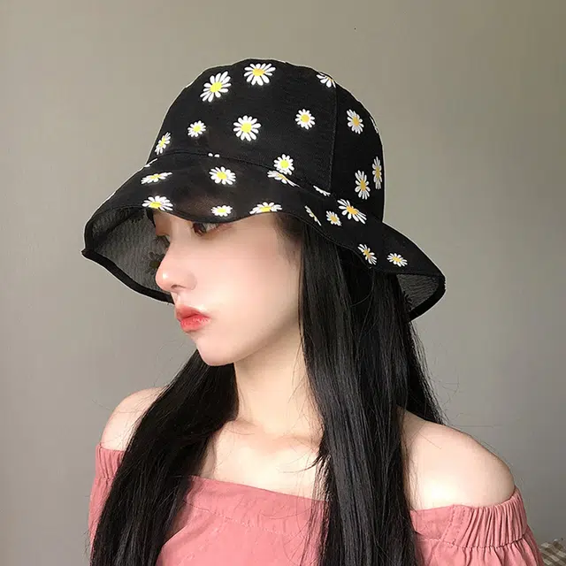 浪莎 夏季薄款小清新透气小雏菊花朵防晒遮阳 聚酯纤维 渔夫帽太阳帽 女款