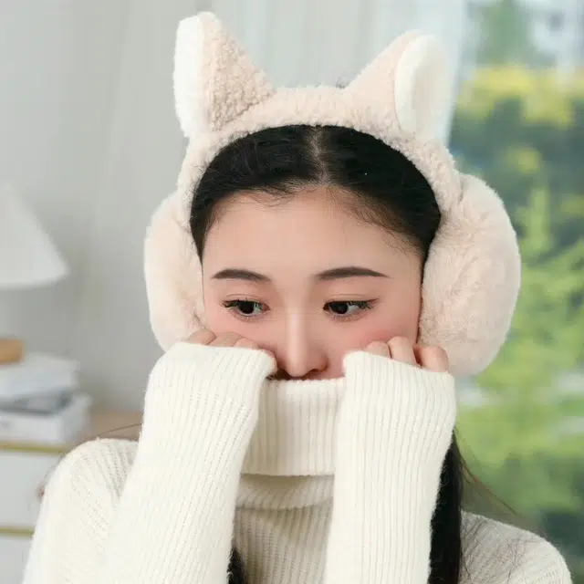 浪莎 保暖可爱学生韩版猫耳朵防冻防风折叠护耳毛绒 耳罩 女款