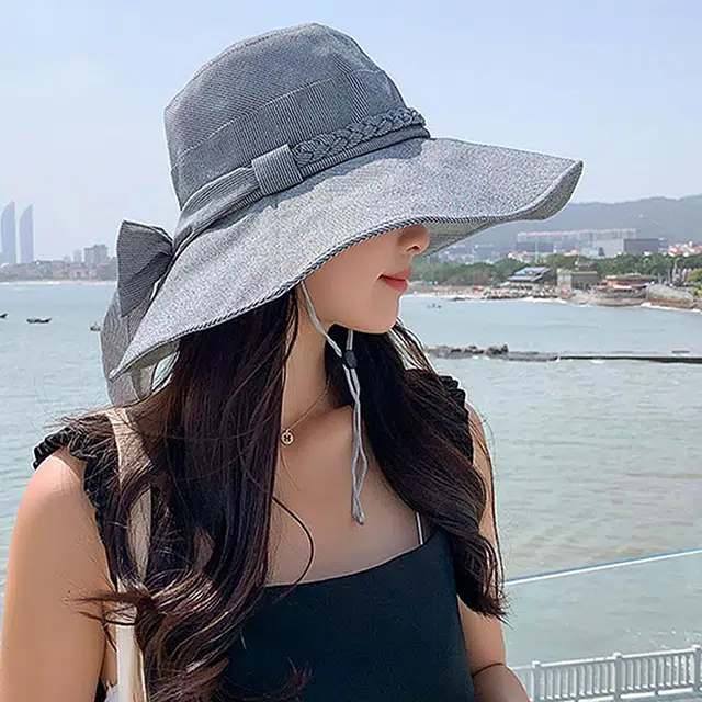 浪莎 女韩版百搭网红遮阳防晒太阳帽大檐帽子女春夏秋麻花蝴蝶结 聚酯纤维 渔夫帽 女款