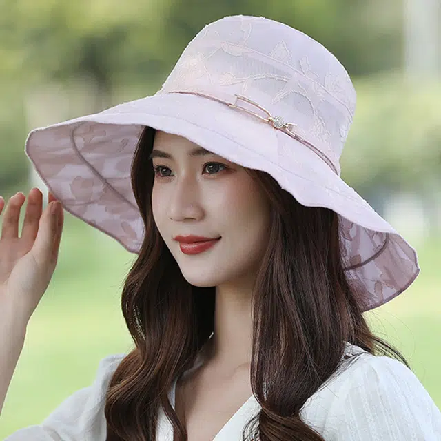 浪莎 防紫外线大沿渔夫帽折叠出游女士帽子夏天太阳帽女防晒遮脸 聚酯纤维 遮阳帽 女款