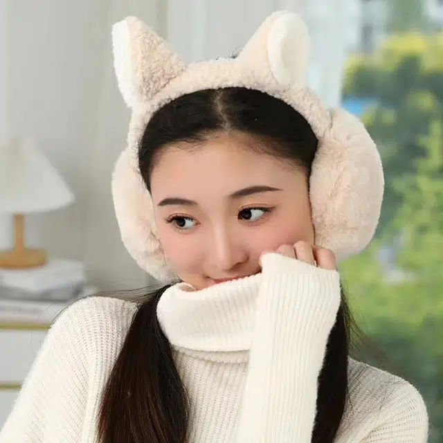 浪莎 保暖可爱学生韩版猫耳朵防冻防风折叠护耳毛绒 耳罩 女款