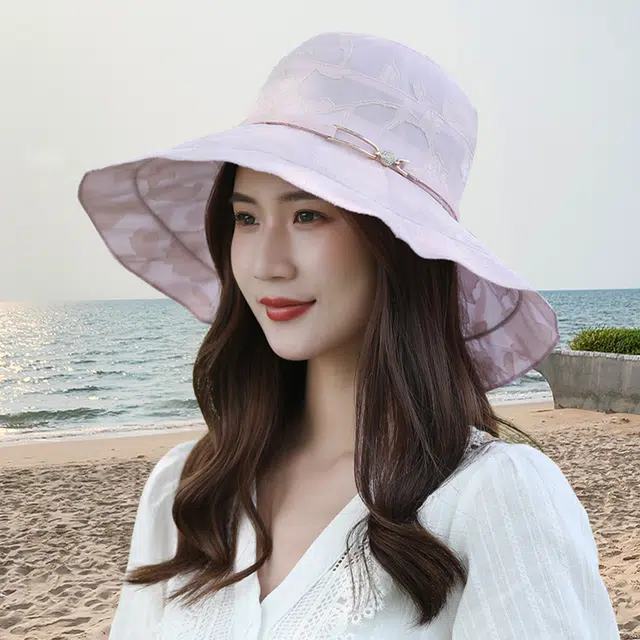 浪莎 防紫外线大沿渔夫帽折叠出游女士帽子夏天太阳帽女防晒遮脸 聚酯纤维 遮阳帽 女款