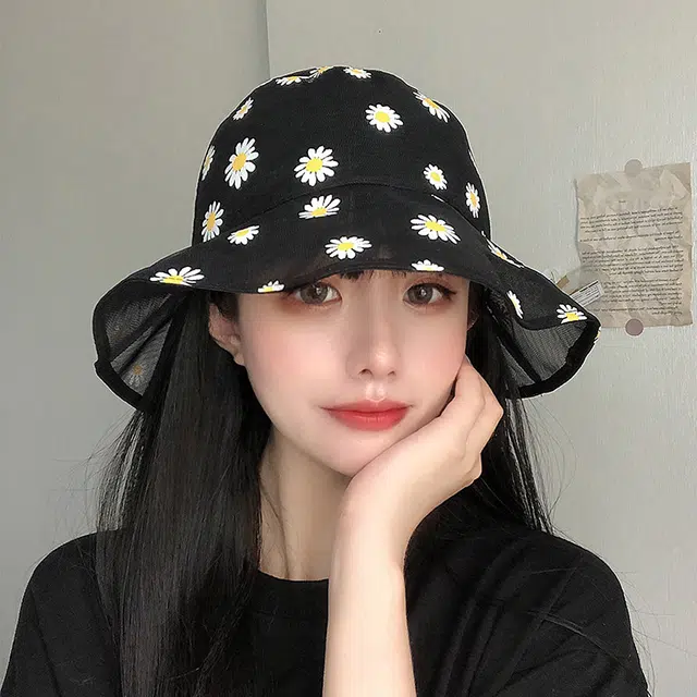 浪莎 夏季薄款小清新透气小雏菊花朵防晒遮阳 聚酯纤维 渔夫帽太阳帽 女款