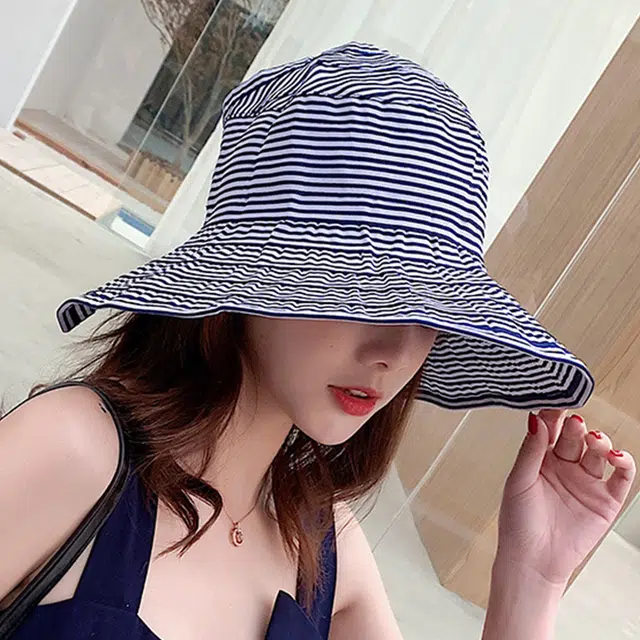浪莎 藏青色带防风绳休闲舒适显脸小防晒 聚酯纤维 渔夫帽 女款