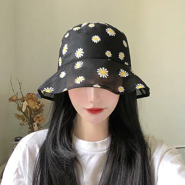 浪莎 夏季薄款小清新透气小雏菊花朵防晒遮阳 聚酯纤维 渔夫帽太阳帽 女款