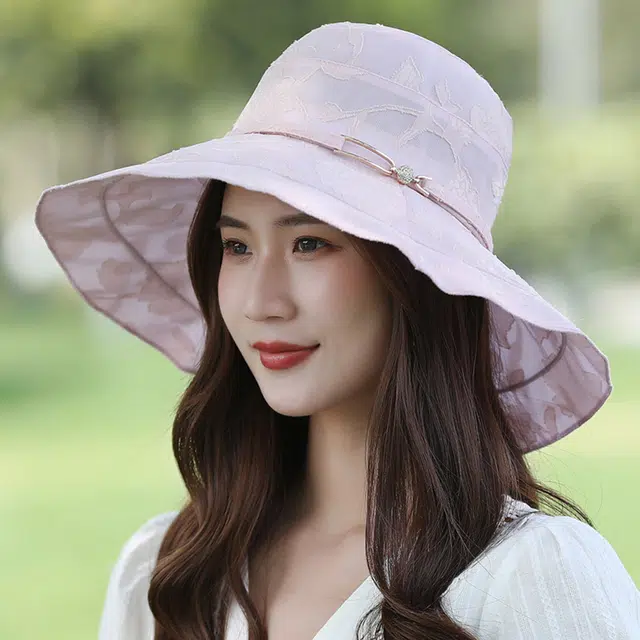 浪莎 防紫外线大沿渔夫帽折叠出游女士帽子夏天太阳帽女防晒遮脸 聚酯纤维 遮阳帽 女款