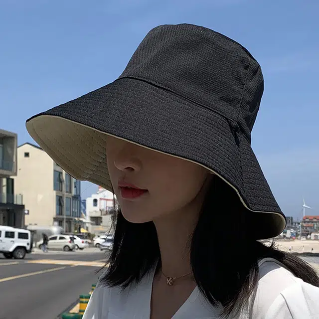浪莎 四季通用黑米色双面戴防晒遮脸防紫外线户外大头围 聚酯纤维 遮阳帽渔夫帽 男女同款情侣款