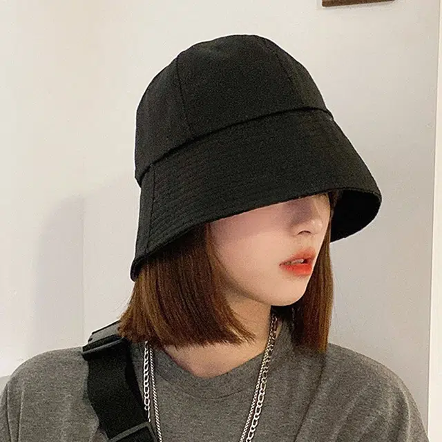 浪莎 春夏季黑色时尚简约文艺日系休闲大帽檐遮脸遮阳防晒 聚酯纤维 渔夫帽 男女同款情侣款