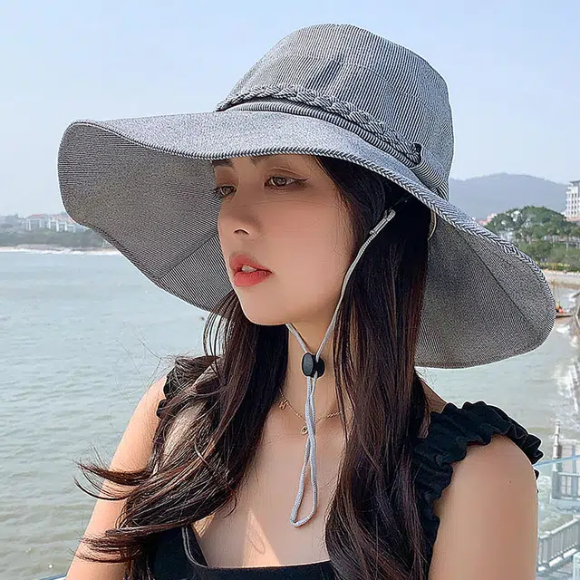 浪莎 女韩版百搭网红遮阳防晒太阳帽大檐帽子女春夏秋麻花蝴蝶结 聚酯纤维 渔夫帽 女款