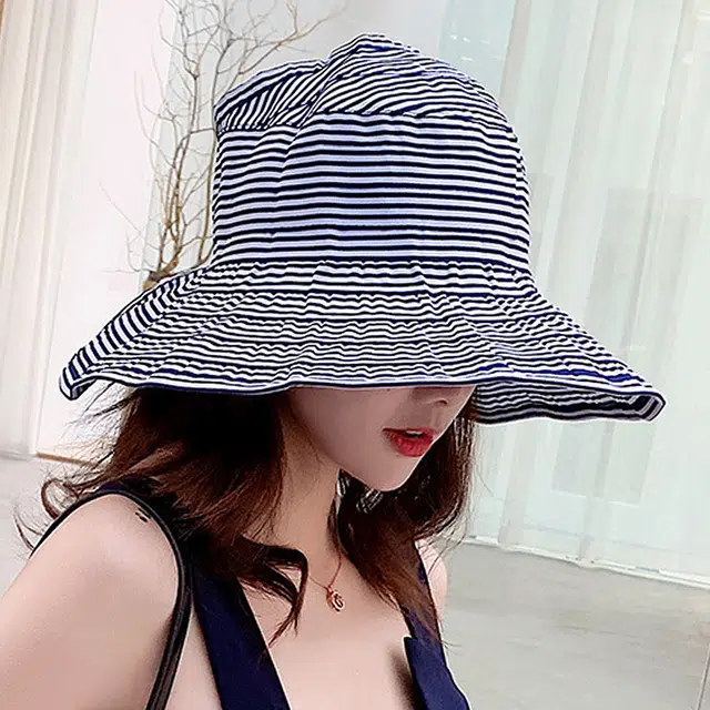 浪莎 藏青色带防风绳休闲舒适显脸小防晒 聚酯纤维 渔夫帽 女款