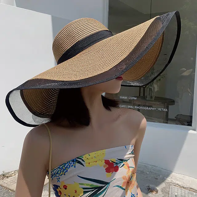 浪莎 大帽檐遮脸帽子气质 聚酯纤维 遮阳帽 女款