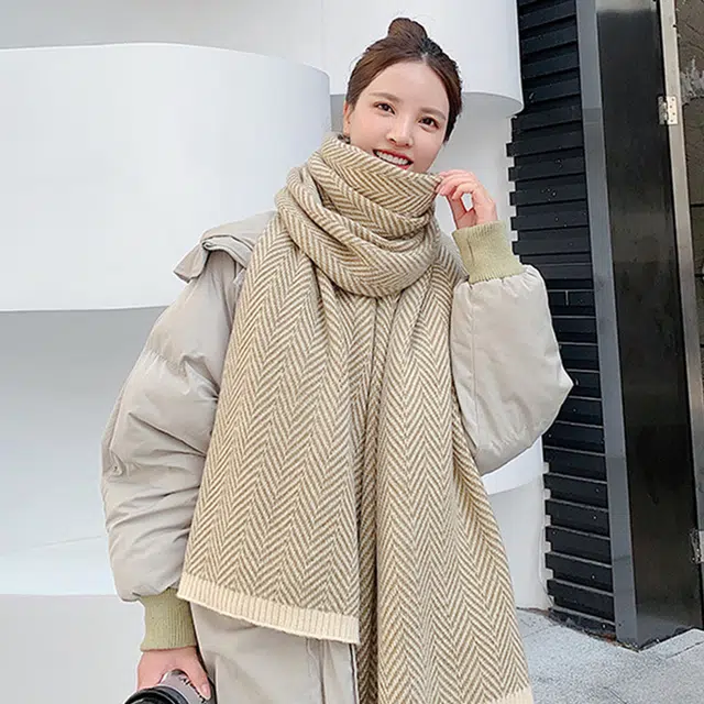 浪莎 格纹休闲仿羊绒保暖 绒线围巾 男女同款情侣款