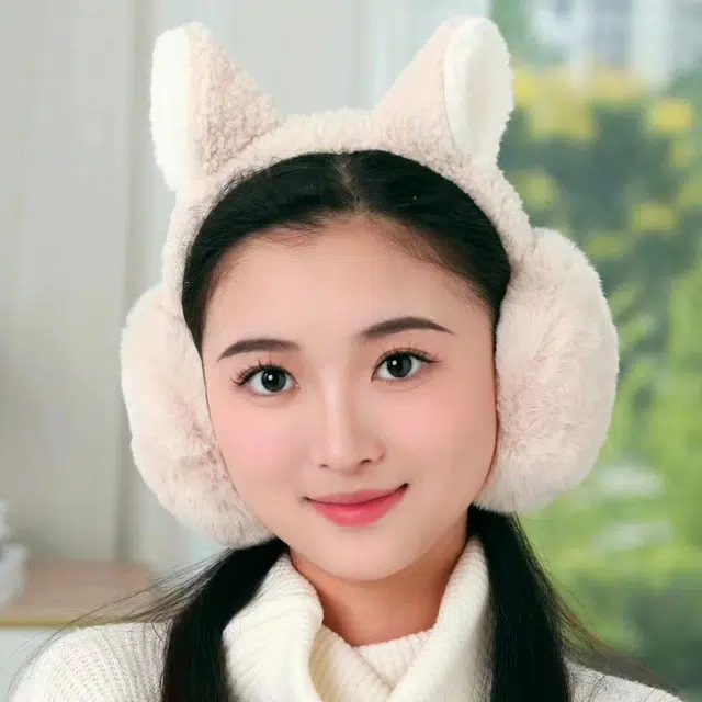 浪莎 保暖可爱学生韩版猫耳朵防冻防风折叠护耳毛绒 耳罩 女款