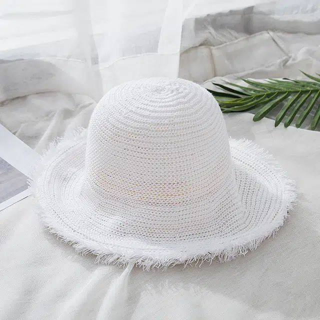 浪莎 春夏混线盆帽遮阳帽子女 明星 折叠荷叶边渔夫帽 男女同款情侣款