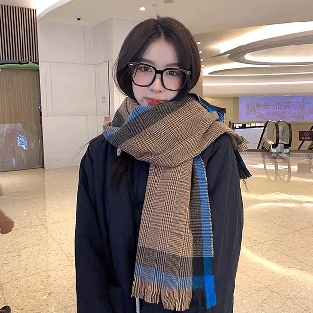 浪莎 新款仿羊绒围巾甜美中长围巾女秋冬流苏围脖披肩女