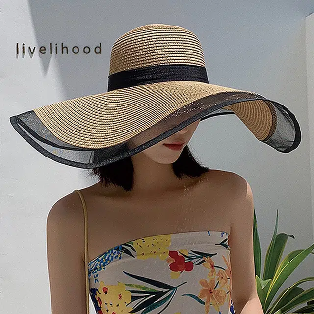 浪莎 大帽檐遮脸帽子气质 聚酯纤维 遮阳帽 女款
