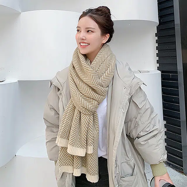 浪莎 格纹休闲仿羊绒保暖 绒线围巾 男女同款情侣款