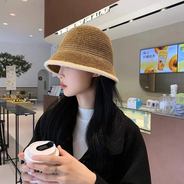 浪莎 秋冬卡其色时尚潮流百搭保暖毛绒针织大帽檐防风防寒   锦纶聚酯纤维 护耳帽渔夫帽 男女同款情侣款