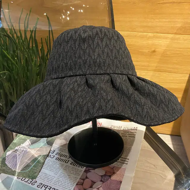 浪莎 夏季黑色时尚小众褶皱大帽檐遮阳防晒防紫外线 锦纶氨纶 太阳帽渔夫帽 男女同款情侣款