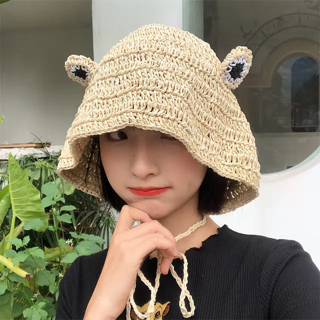 浪莎 春夏季时尚可爱编织透气小清新百搭可折叠遮阳防晒 纤维素材料 渔夫帽 男女同款情侣款