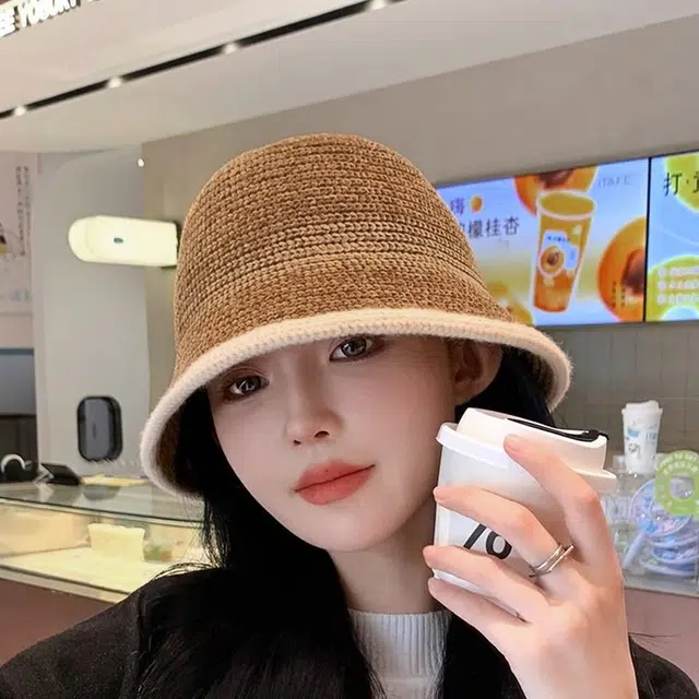 浪莎 秋冬卡其色时尚潮流百搭保暖毛绒针织大帽檐防风防寒   锦纶聚酯纤维 护耳帽渔夫帽 男女同款情侣款