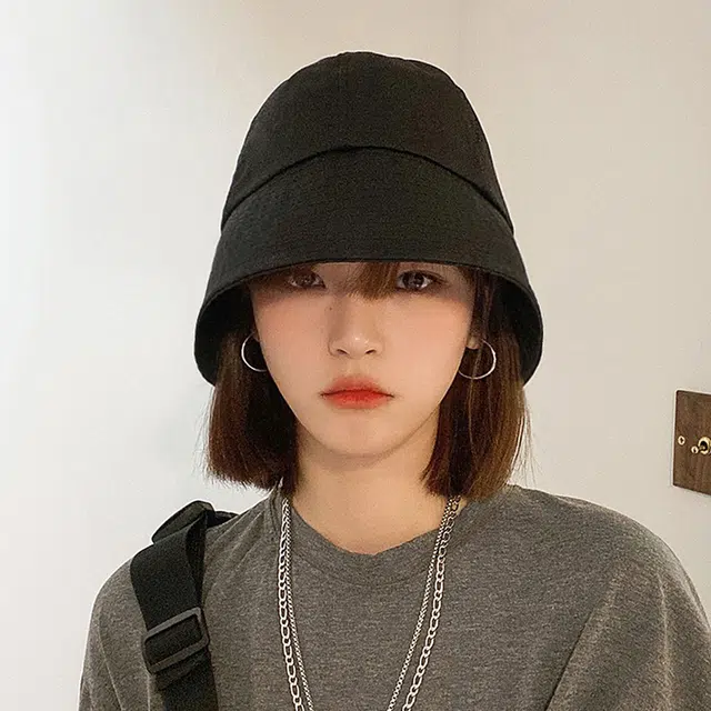 浪莎 春夏季黑色时尚简约文艺日系休闲大帽檐遮脸遮阳防晒 聚酯纤维 渔夫帽 男女同款情侣款