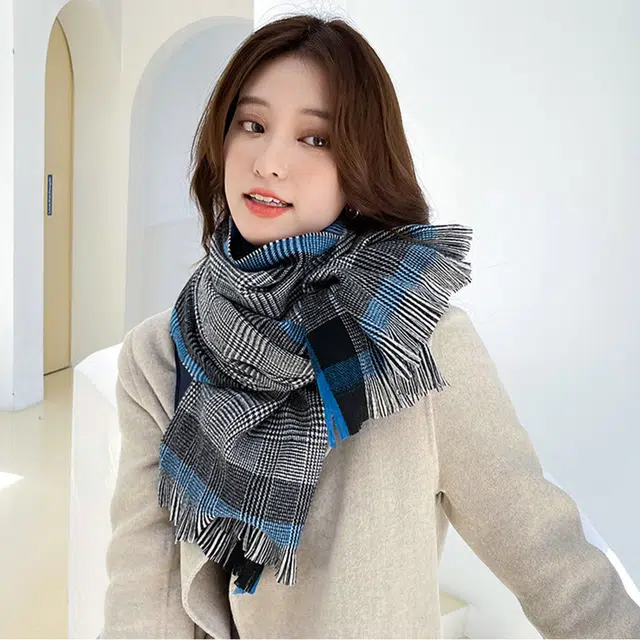 浪莎 新款仿羊绒围巾甜美中长围巾女秋冬流苏围脖披肩
