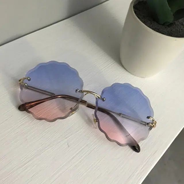 浪莎 渐变色个性花边圆形无框 不规则形 太阳眼镜 女款