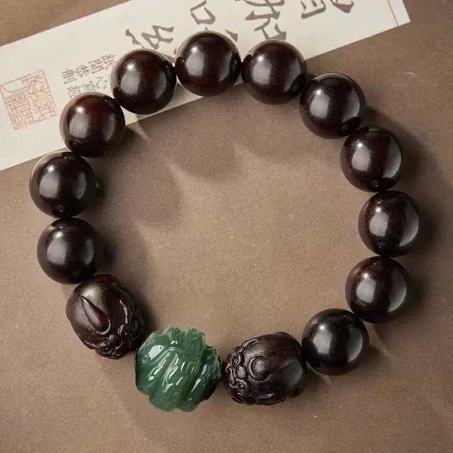易明居 十二生肖转运珠文玩 本命年新中式双貔貅手饰 招财进宝 盘玩绕指柔念珠 小叶紫檀 手串 男女同款情侣款