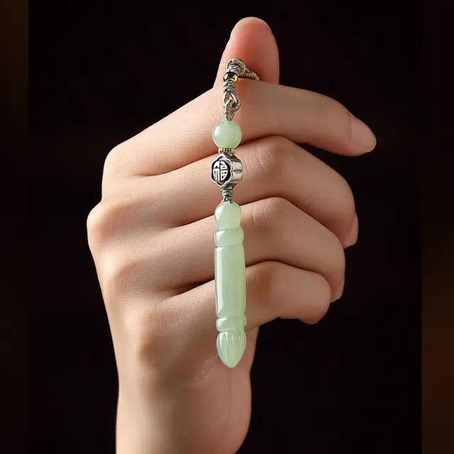 易明居 文昌笔手机链 防丢失钥匙扣挂件 新中式状元笔考试加油励志开学礼物  包包挂饰 和田玉 吊坠 男女同款情侣款 青白玉