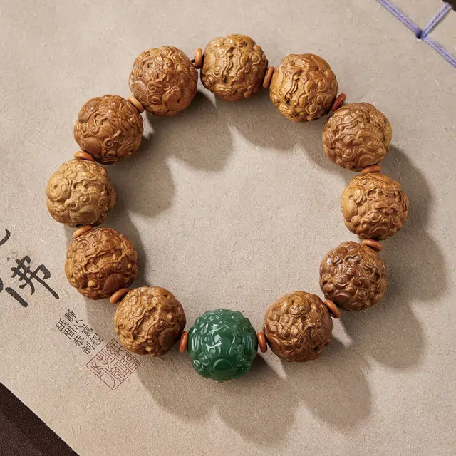 易明居 国潮新中式貔貅 文玩佛珠盘玩转运珠手把件 金丝楠 木作手串 男女同款情侣款 楠木