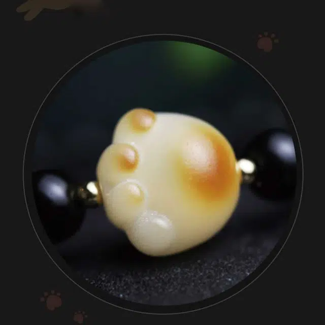 易明居 新中式国风招财猫 守护神 文玩佛珠 精致小众设计 猫爪福牌 黑曜石 手串 女款