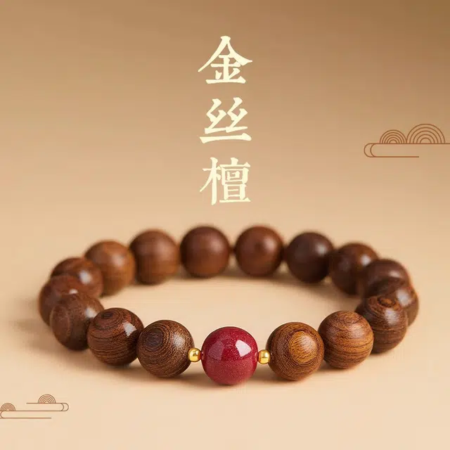 易明居 转运珠 新中式国潮复古文艺简约风平安喜乐 招财纳福 单圈上岸文玩盘玩佛珠 轻奢高级感#好运 金丝檀木 手串 男女同款情侣款